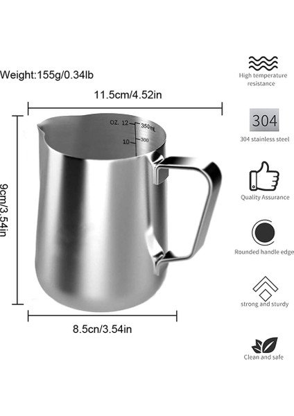 Süt Köpürtme Sürahisi 350 ml Süt Sürahisi Paslanmaz Çelik Süt Sürahisi Köpürtme Sürahisi Kahve Makinesi Için Süt Sürahisi (Yurt Dışından) fiyatları