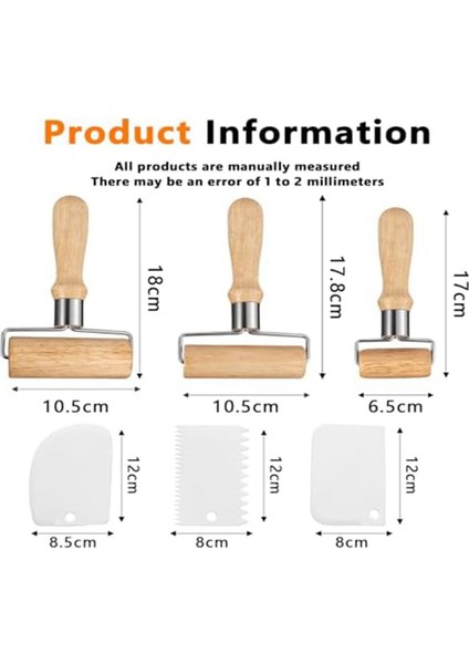 3'lü Ahşap Oklava, Plastik Hamur Kazıyıcılı Oklava, Elle Hamur Açmaya, Pizzaya, Tatlılara Uygun (Yurt Dışından) modelleri