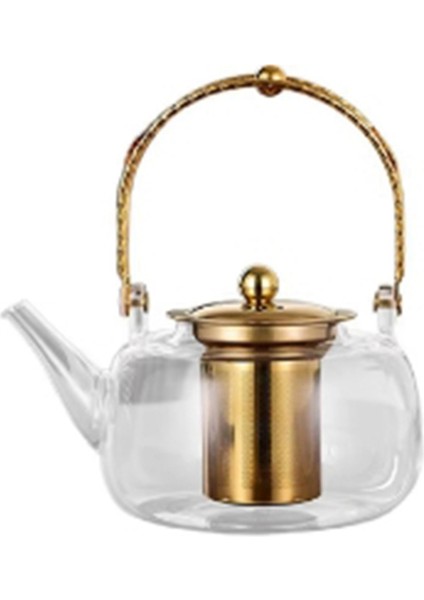 Kalınlaştırılmış Cam Çaydanlık Şeffaf Çaydanlık Filtreli Çaydanlık Ev Isıya Dayanıklı Çiçek Çaydanlığı Altın (Yurt Dışından)