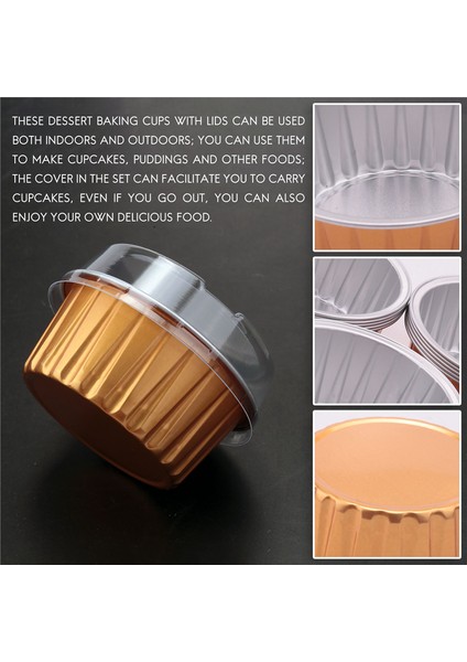 Kapaklı Tatlı Kapları, 25'li Paket Altın Alüminyum Folyo Pişirme Kapları Tutucuları, Cupcake Pişirme Yardımcı Ramekin Şeffaf Puding Kapları (Yurt Dışından)