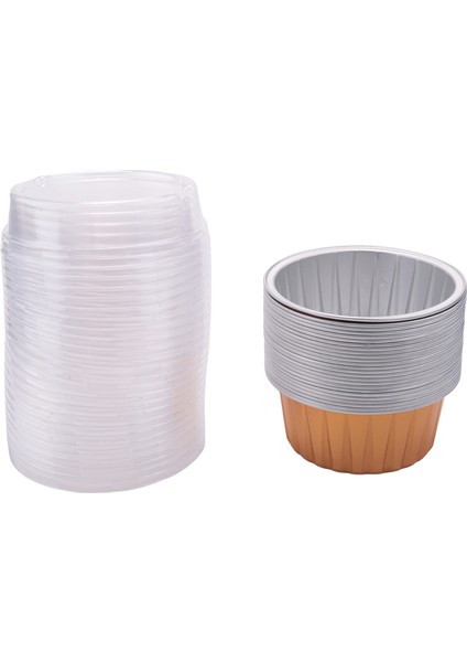 Kapaklı Tatlı Kapları, 25'li Paket Altın Alüminyum Folyo Pişirme Kapları Tutucuları, Cupcake Pişirme Yardımcı Ramekin Şeffaf Puding Kapları (Yurt Dışından) fiyatları