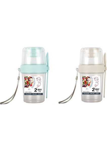 Kahvaltılık Meyve Yulaf Yoğurt Salata Kabı Kapaklı Kaşık Iki Katmanlı Gıda Saklama Kabı Taşınabilir Fitness Gıda Saklama Kabı A (Yurt Dışından)