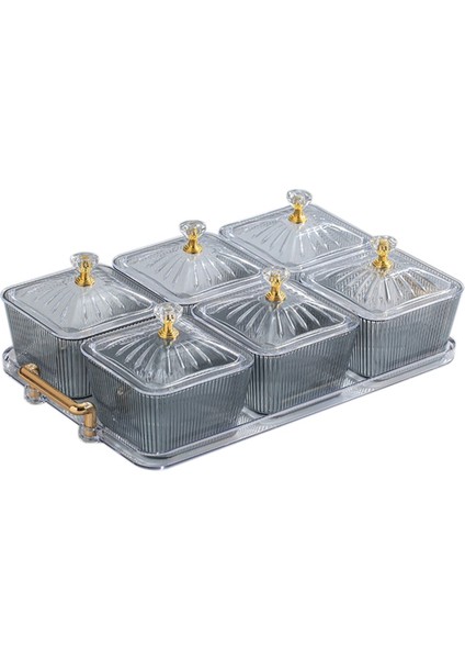 Kurutulmuş Meyve Atıştırmalık Servis Tabağı Meze Servis Tepsisi Çok Amaçlı 6 Kase Bölmeli Servis Kaseleri, Şeffaf-Gri (Yurt Dışından)