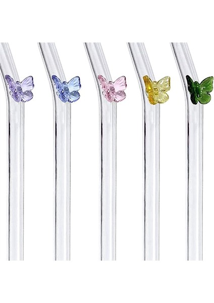 Adet Yeniden Kullanılabilir Cam Pipet, Şeffaf Pipetlerde Renkli Kelebek Tasarımlı Kırılmaya Dayanıklı Bükülmüş Içme Pipetleri (Yurt Dışından) fiyatları