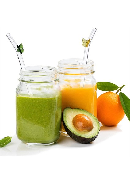 Adet Yeniden Kullanılabilir Cam Pipet, Şeffaf Pipetlerde Renkli Kelebek Tasarımlı Kırılmaya Dayanıklı Bükülmüş Içme Pipetleri (Yurt Dışından) modelleri