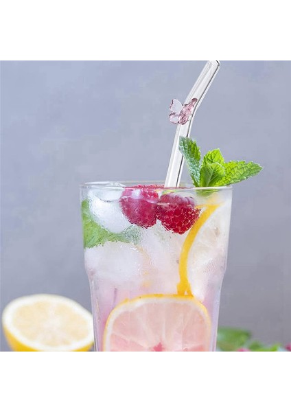 Adet Yeniden Kullanılabilir Cam Pipet, Şeffaf Pipetlerde Renkli Kelebek Tasarımlı Kırılmaya Dayanıklı Bükülmüş Içme Pipetleri (Yurt Dışından) indirimleri