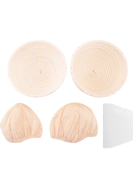 Yuvarlak Set, Ekmek ve Ekmek Hamuru Için 2 Maya Sepeti, Keten Ek Parçalı Banneton Mayalama Sepeti, Hamur Kazıyıcı Seti Yuvarlak (Yurt Dışından)