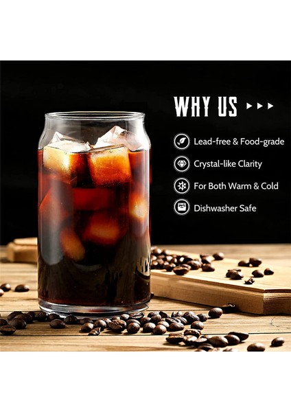 6 Parça Set ] Bambu Kapaklı ve Cam Pipetli Cam Bardaklar - Bira Kutusu Şeklinde Içecek Bardakları, 16 Oz Buzlu Kahve Bardakları (Yurt Dışından) fiyatları