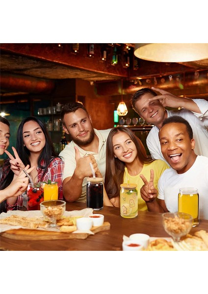 6 Parça Set ] Bambu Kapaklı ve Cam Pipetli Cam Bardaklar - Bira Kutusu Şeklinde Içecek Bardakları, 16 Oz Buzlu Kahve Bardakları (Yurt Dışından) fırsatları