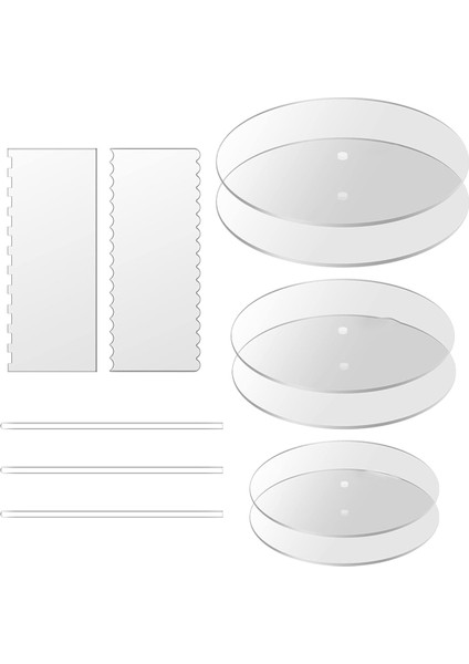 Akrilik Yuvarlak Pasta Diski Seti, Akrilik Pasta Diski Seti, Tarak Kazıyıcılar, Dübel Çubukları, Krema Kazıyıcı, Akrilik Kazıyıcı Düzleştirici (Yurt Dışından)