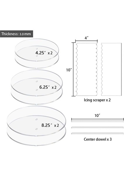 Akrilik Yuvarlak Pasta Diski Seti, Akrilik Pasta Diski Seti, Tarak Kazıyıcılar, Dübel Çubukları, Krema Kazıyıcı, Akrilik Kazıyıcı Düzleştirici (Yurt Dışından) modelleri