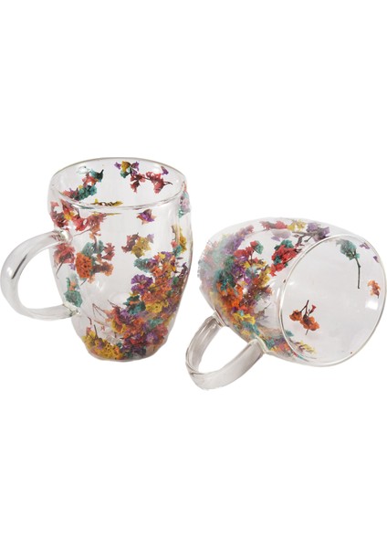 Adet Dolgulu Kuru Çiçekler Çift Duvarlı Saplı Cam Bardak Isıya Dayanıklı Sıcak Soğuk Içecek Çay Kahve Yalıtımlı Kupa (Yurt Dışından) fiyatları