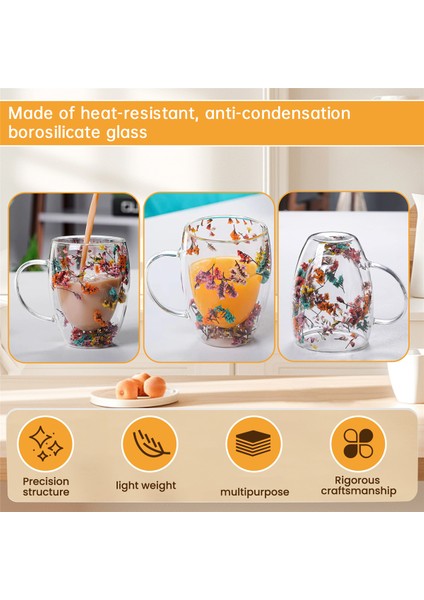 Adet Dolgulu Kuru Çiçekler Çift Duvarlı Saplı Cam Bardak Isıya Dayanıklı Sıcak Soğuk Içecek Çay Kahve Yalıtımlı Kupa (Yurt Dışından) indirimleri