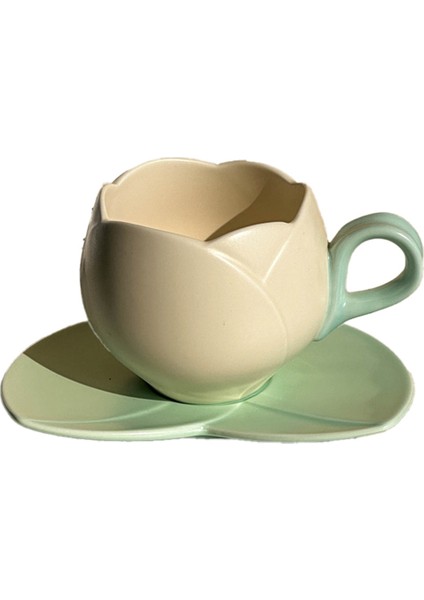 300 ml Çiçek Şekilli Seramik Kahve Lale Fincanı Çay Fincanı Tabağı Seramik Içme Fincanı Lale Kupa, C (Yurt Dışından)