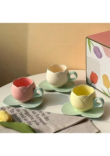 300 ml Çiçek Şekilli Seramik Kahve Lale Fincanı Çay Fincanı Tabağı Seramik Içme Fincanı Lale Kupa, C (Yurt Dışından) fiyatları