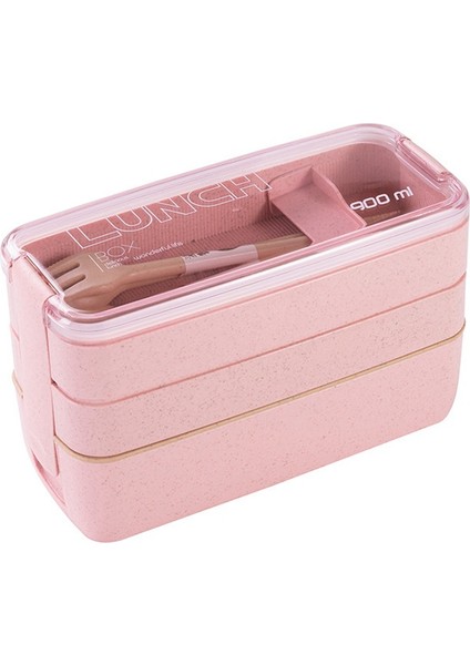 Taşınabilir Bento Kutusu, 3 Katmanlı Öğle Yemeği Kutusu, 900 ml Buğday Samanı Yemek Takımı Saklama Kabı Pembe (Yurt Dışından)