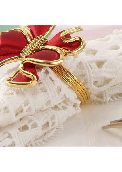 Parça Kırmızı Fiyonklu Peçete Halkası, Kelebek Düğümlü Peçete Halkası Tutucuları, El Yapımı Metal Peçete Tokaları, Şık Masa Dekoru (Yurt Dışından) modelleri