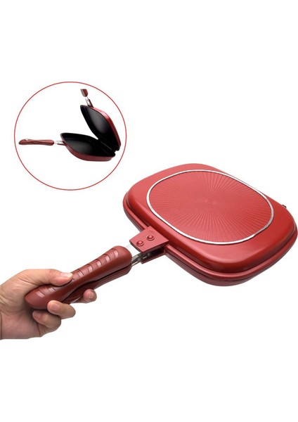 Kare Çift Taraflı Kızartma Tavası, Mutfak Yapışmaz Pişirme Krep Tavası Omlet Tepsileri, Iç/dış Mekan Kamp Sandviçi 32 cm (Yurt Dışından)