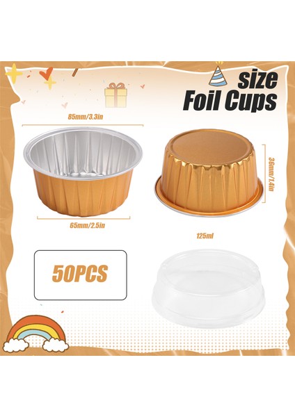 Kapaklı Tatlı Kapları, 50'li Paket Altın Alüminyum Folyo Pişirme Kapları Tutucuları, Cupcake Pişirme Yardımcı Ramekin Şeffaf Puding Kapları (Yurt Dışından) fırsatları
