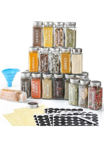 Etiketli Cam Baharat Kavanozları, Boş Kare Baharat Şişeleri, Kaplar, Baharat Kapları - Çalkalayıcı Kapaklar ve Hava Geçirmez Metal Kapaklar (Yurt Dışından) modelleri