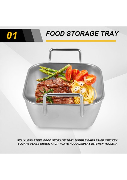 Paslanmaz Çelik Gıda Saklama Tepsisi Çift Kulaklı Kızarmış Tavuk Kare Tabak Atıştırmalık Meyve Tabağı Gıda Sergileme Mutfak Aletleri (Yurt Dışından) fırsatları