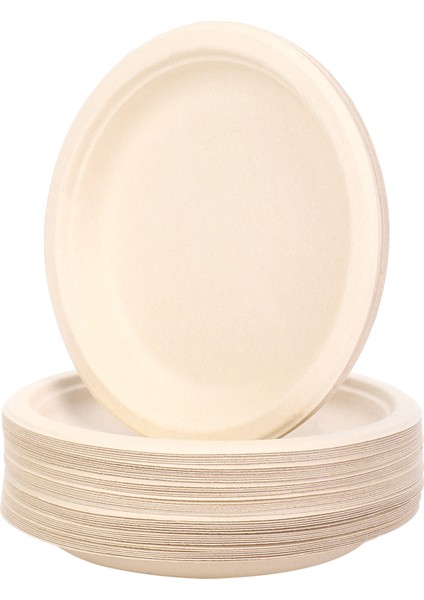 100 Paket 7 Inç Kompostlanabilir Tek Kullanımlık Yuvarlak Bagas Kağıt Tabaklar, Biyolojik Olarak Parçalanabilir Şeker Kamışı Lifi (Yurt Dışından)