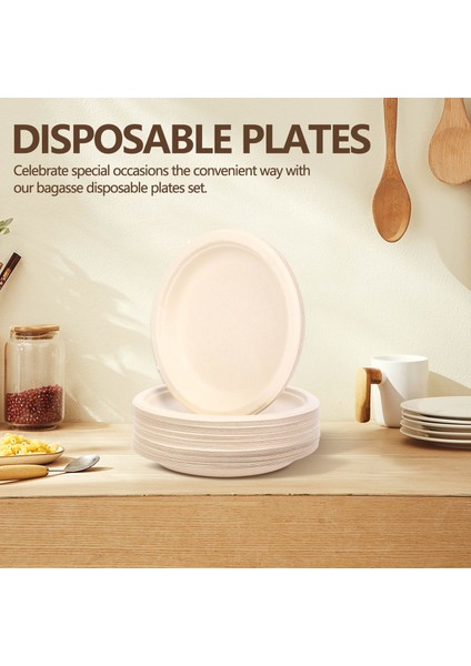 100 Paket 7 Inç Kompostlanabilir Tek Kullanımlık Yuvarlak Bagas Kağıt Tabaklar, Biyolojik Olarak Parçalanabilir Şeker Kamışı Lifi (Yurt Dışından) fırsatları