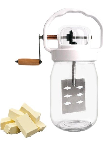 Ahşap Saplı Manuel Cam Tereyağı Çırpıcı 1,5 L Kapasiteli Manuel Mason Kavanozu Tereyağı Çırpıcıları Ahşap Saplı El Kranklı (Yurt Dışından)