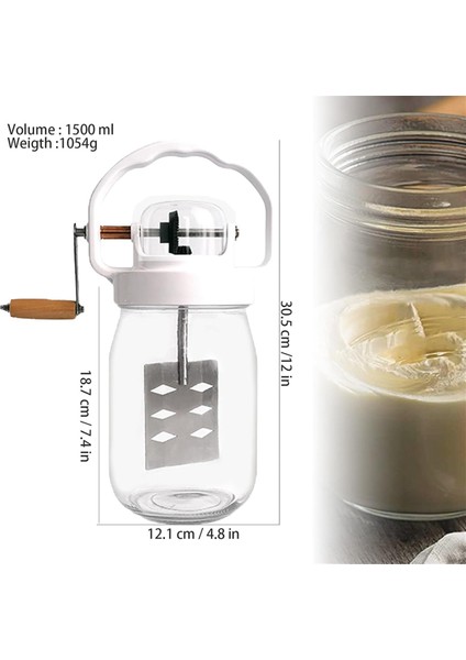 Ahşap Saplı Manuel Cam Tereyağı Çırpıcı 1,5 L Kapasiteli Manuel Mason Kavanozu Tereyağı Çırpıcıları Ahşap Saplı El Kranklı (Yurt Dışından) fiyatları