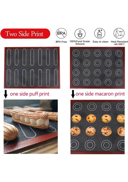 Silikon 30X40 cm Çift Taraflı Baskılı Makaron Puf Pişirme Matı Yapışmaz Pasta Fırını Kek Delikli Sac Astarı (Yurt Dışından) fırsatları