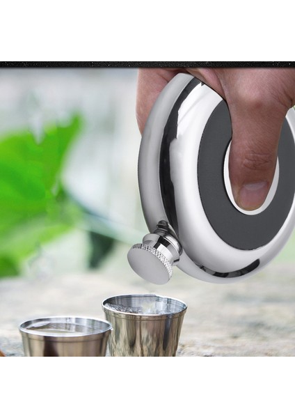 Yuvarlak Paslanmaz Çelik Cep Matarası, Dahili Shot Bardağı, 5 Oz Cep Matarası, Aynalı Cilalı Mini Alkol Şişeleri, Siyah (Yurt Dışından) indirimleri