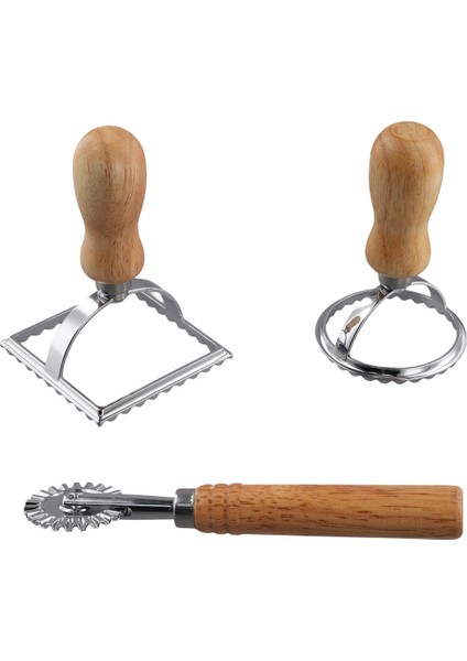 3 Parça Ravioli Damga Yapıcı Kesici ve Makaralı Tekerlek Seti, Makarna, Mantı, Lazanya ve Turtalar Için Ahşap Saplı Kalıp (Yurt Dışından)