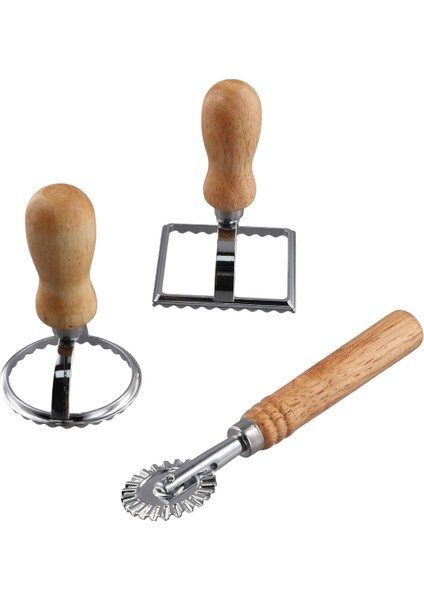 3 Parça Ravioli Damga Yapıcı Kesici ve Makaralı Tekerlek Seti, Makarna, Mantı, Lazanya ve Turtalar Için Ahşap Saplı Kalıp (Yurt Dışından) modelleri