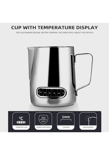 Latte Art Için Süt Köpürtücü Sıcaklık Göstergeli Süt Köpürtücü Kabı ve Bardak 350ML (Yurt Dışından) modelleri