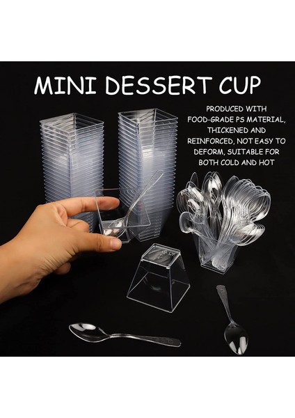 50 Kaşıklı Tatlı Kapları, 60 ml Tatlı Kaseleri Seti, Kendin Yap Plastik Tatlı Kapları, Yeniden Kullanılabilir Yamuk Kap Seti (Yurt Dışından) indirimleri