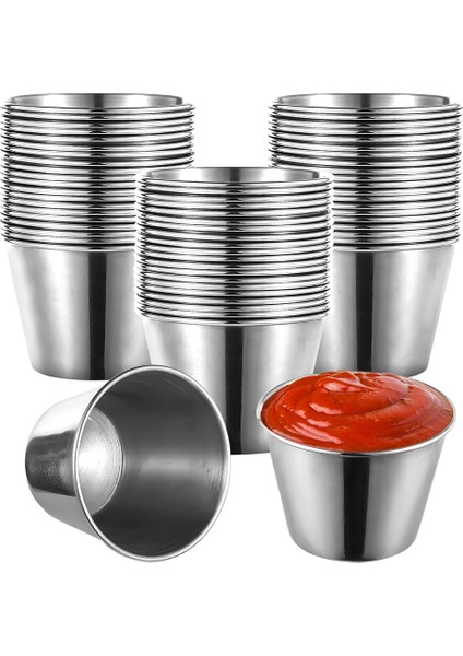 60 Adet Paslanmaz Çelik Sos Kapları, 2,2oz Paslanmaz Çelik Sos Kapları, Restoranlar Için Yeniden Kullanılabilir Yuvarlak Sos Kapları (Yurt Dışından)