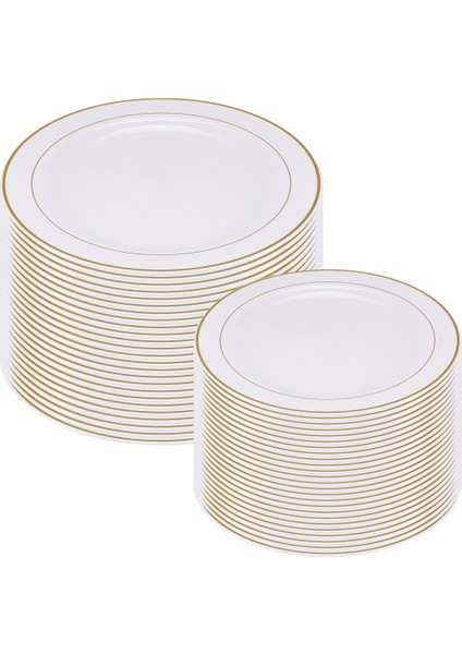 Altın Plastik Tabaklar - 25 Yemek Tabağı ve 25 Salata Tabağı Parti Plastik Tabakları Parti Için Tek Kullanımlık Tabaklar (Yurt Dışından)