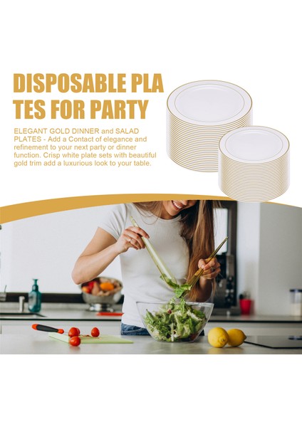 Altın Plastik Tabaklar - 25 Yemek Tabağı ve 25 Salata Tabağı Parti Plastik Tabakları Parti Için Tek Kullanımlık Tabaklar (Yurt Dışından) indirimleri