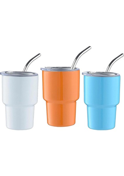 Pipetli ve Kapaklı 3'lü Mini Bardak Shot Bardağı, Mini Bardaklar, Çift Duvarlı Bardak Shot Bardakları, 2 Oz (C) (Yurt Dışından)