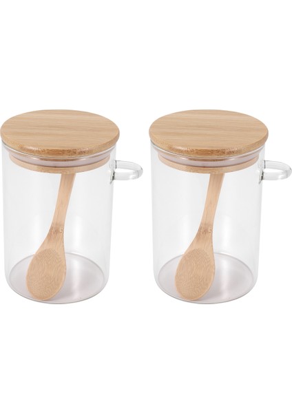 Bambu Kapaklı ve Kaşıklı 2 Adet Şekerlik Şeffaf Cam Kavanoz Mutfak Saklama Için (Yurt Dışından) modelleri