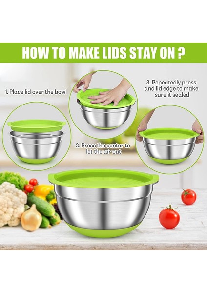 Hava Geçirmez Kapaklı 2'li Karıştırma Kapları, Mutfak Için Renkli Paslanmaz Çelik Metal Iç Içe Kaplar, Kaymaz Silikon (Yurt Dışından) fırsatları