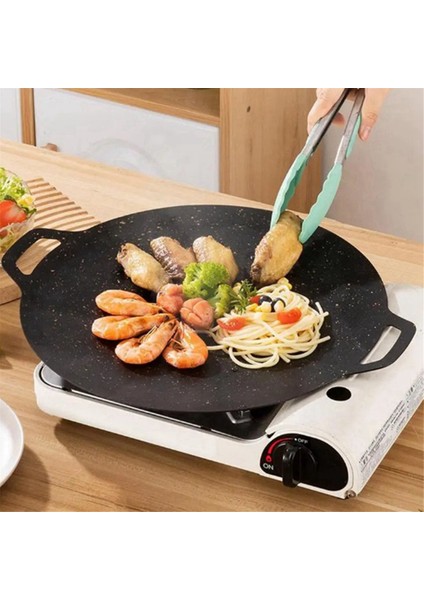 32 cm Açık Hava Kamp Izgara Plakası Yapışmaz Kore Barbekü Plakası Barbekü Et Tenceresi Düz (Yurt Dışından) fiyatları