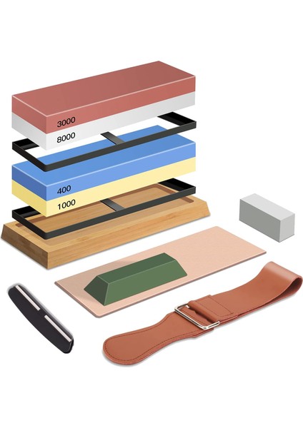 Bıçak Bileme Taşı Seti, 4 Taraflı Kum 400/1000 3000/8000 Bileme Taşı, Profesyonel Bileme Taşı Bıçak Bileme Seti (Yurt Dışından)