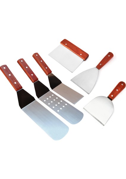 Paslanmaz Çelik Burger Spatulası, Barbekü ve Biftek Için Ahşap Saplı Kare Spatula Pişirme Kazıyıcı Hamburger Döneri (Yurt Dışından)