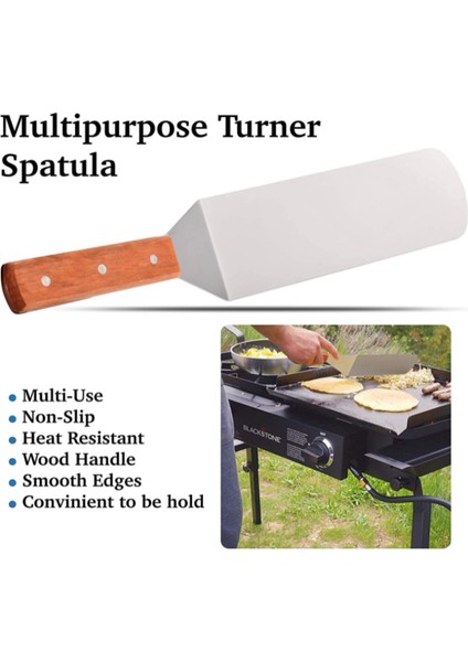 Paslanmaz Çelik Burger Spatulası, Barbekü ve Biftek Için Ahşap Saplı Kare Spatula Pişirme Kazıyıcı Hamburger Döneri (Yurt Dışından) modelleri