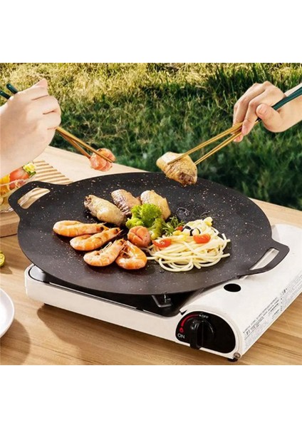 30 cm Açık Hava Kamp Izgara Plakası Yapışmaz Kore Barbekü Plakası Barbekü Et Tenceresi Düz (Yurt Dışından)