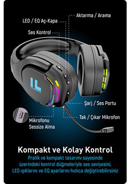 G926 Pro Wireless Kulaküstü Oyuncu Kulaklığı Aktif Gürültü Önleme ve Mikrofon Siyah