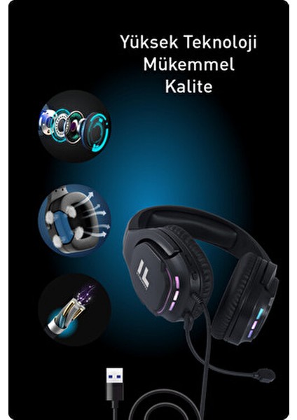 G900 7.1 Sanal Ses Kablolu Oyuncu Kulaklığı Mikrofonlu Gürültü Önleyici Siyah