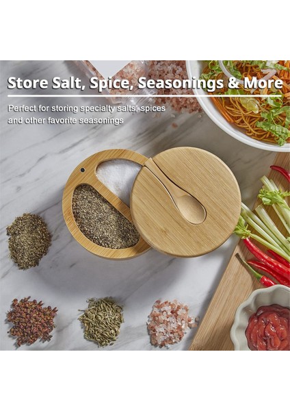 Döner Kapaklı Baharat Kutusu, Kapaklı ve Kaşıklı Bambu Tuzluk, 2 Bölmeli Tuz Biber Kapları, Çift 6 Oz (Yurt Dışından) fırsatları