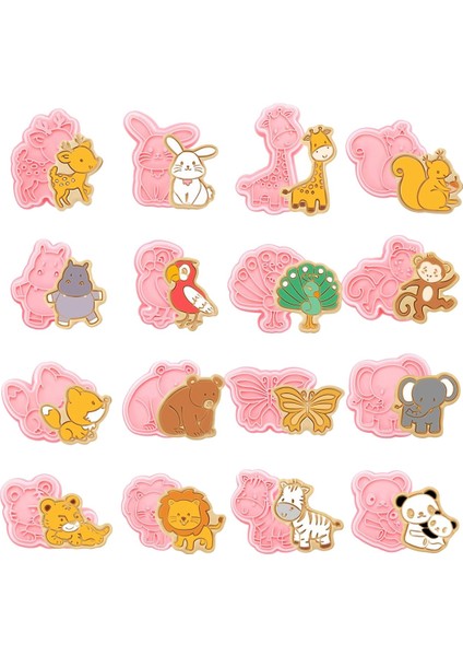 16 Parça Hayvan Şekilli Kurabiye Kesici Seti, 3 Boyutlu Hayvan Şekilli Kurabiye Kesiciler, Pistonlu Damgalı Hayvan Serisi Şekilli Bisküvi Kesiciler (Yurt Dışından)